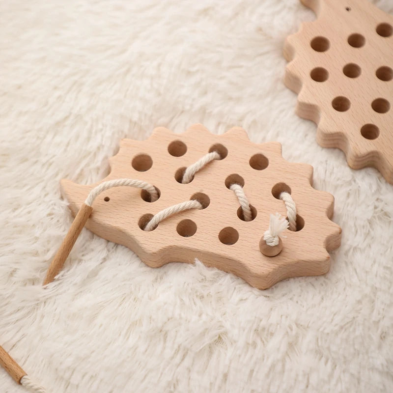 Hedgehog, Dinosaur or Shoe Wooden Montessori Learning Threading Board Toys - Educational Puzzle Toy