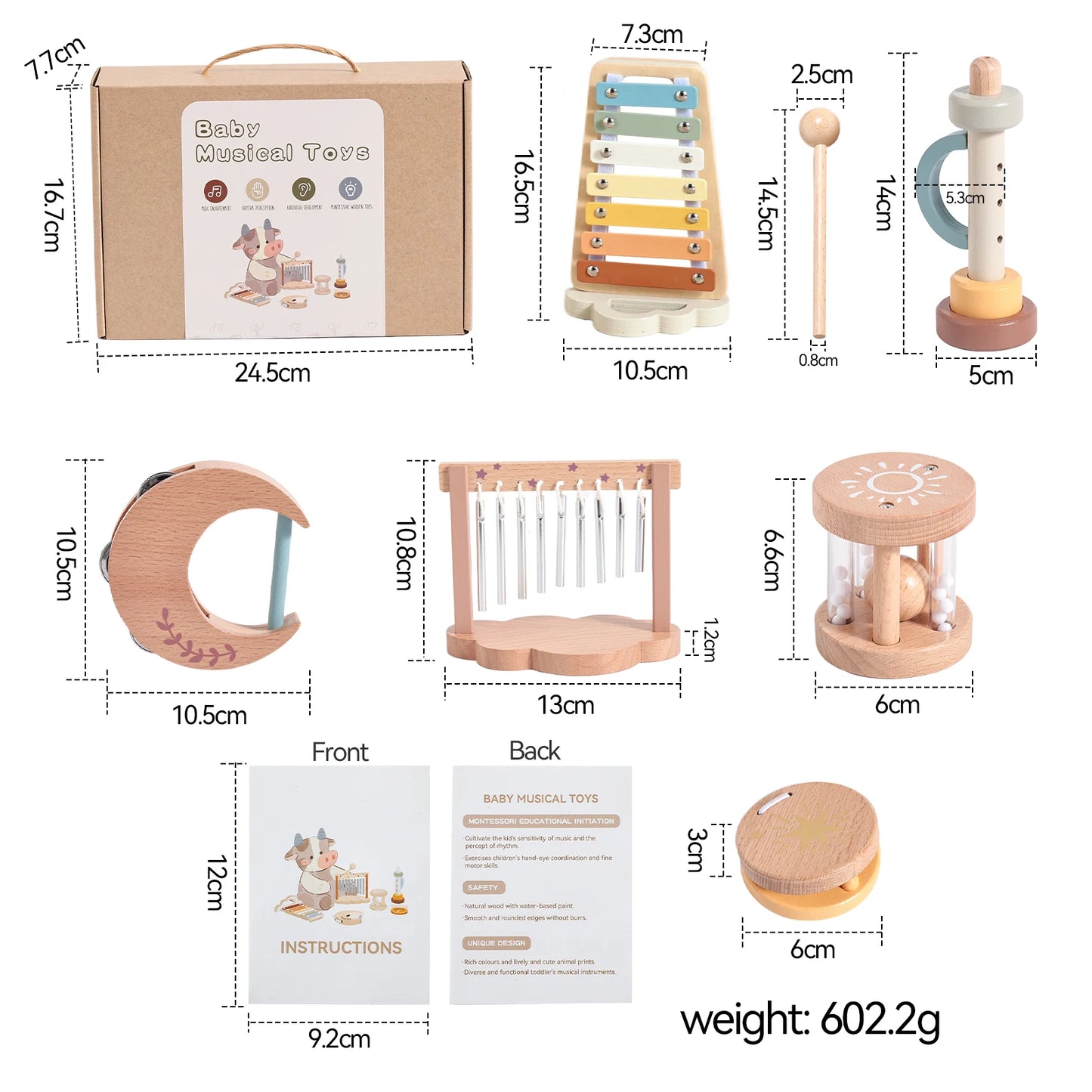 7-Piece Wooden Musical Instrument Set for Kids – Educational & Fun Music Toys